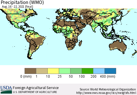 World Precipitation (WMO) Thematic Map For 8/16/2021 - 8/22/2021
