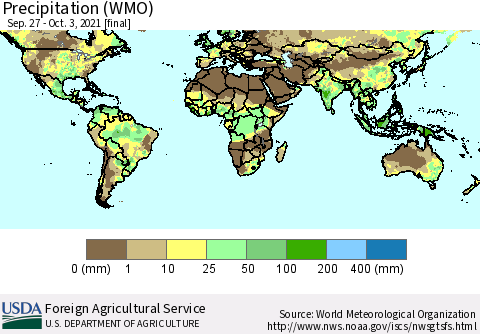 World Precipitation (WMO) Thematic Map For 9/27/2021 - 10/3/2021