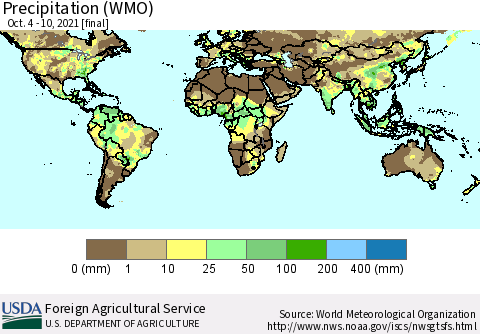 World Precipitation (WMO) Thematic Map For 10/4/2021 - 10/10/2021