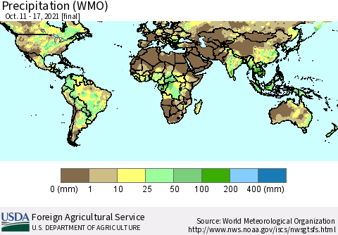 World Precipitation (WMO) Thematic Map For 10/11/2021 - 10/17/2021