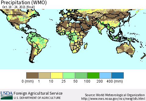 World Precipitation (WMO) Thematic Map For 10/18/2021 - 10/24/2021