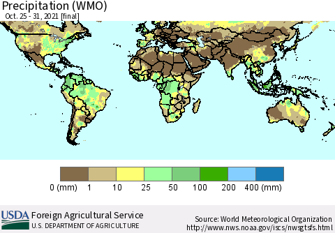 World Precipitation (WMO) Thematic Map For 10/25/2021 - 10/31/2021