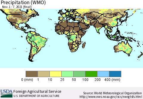 World Precipitation (WMO) Thematic Map For 11/1/2021 - 11/7/2021