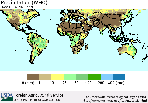 World Precipitation (WMO) Thematic Map For 11/8/2021 - 11/14/2021