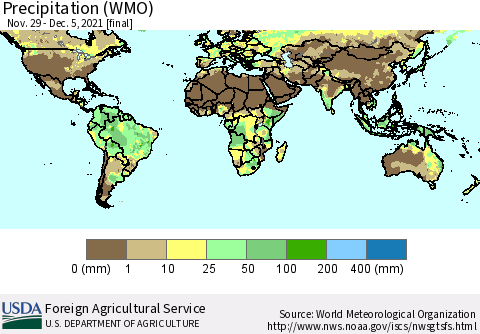 World Precipitation (WMO) Thematic Map For 11/29/2021 - 12/5/2021