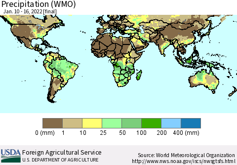 World Precipitation (WMO) Thematic Map For 1/10/2022 - 1/16/2022