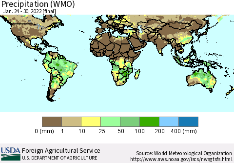 World Precipitation (WMO) Thematic Map For 1/24/2022 - 1/30/2022