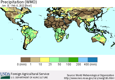 World Precipitation (WMO) Thematic Map For 1/31/2022 - 2/6/2022