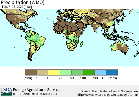 World Precipitation (WMO) Thematic Map For 2/7/2022 - 2/13/2022