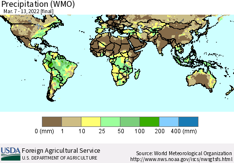 World Precipitation (WMO) Thematic Map For 3/7/2022 - 3/13/2022