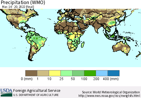World Precipitation (WMO) Thematic Map For 3/14/2022 - 3/20/2022