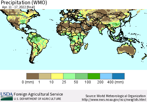 World Precipitation (WMO) Thematic Map For 4/11/2022 - 4/17/2022