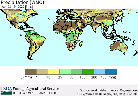 World Precipitation (WMO) Thematic Map For 4/18/2022 - 4/24/2022
