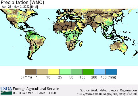 World Precipitation (WMO) Thematic Map For 4/25/2022 - 5/1/2022