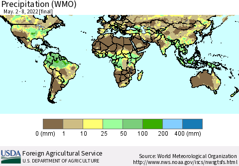 World Precipitation (WMO) Thematic Map For 5/2/2022 - 5/8/2022