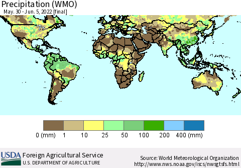 World Precipitation (WMO) Thematic Map For 5/30/2022 - 6/5/2022