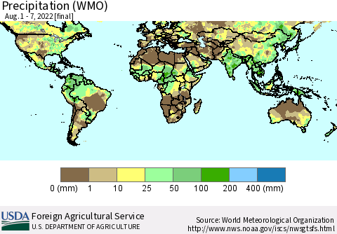 World Precipitation (WMO) Thematic Map For 8/1/2022 - 8/7/2022