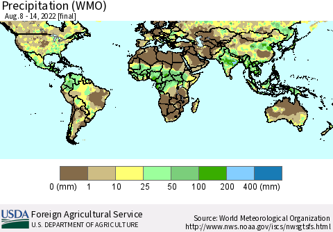 World Precipitation (WMO) Thematic Map For 8/8/2022 - 8/14/2022