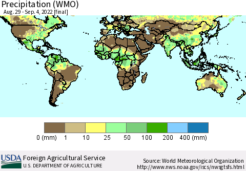 World Precipitation (WMO) Thematic Map For 8/29/2022 - 9/4/2022