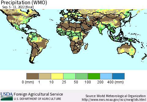 World Precipitation (WMO) Thematic Map For 9/5/2022 - 9/11/2022