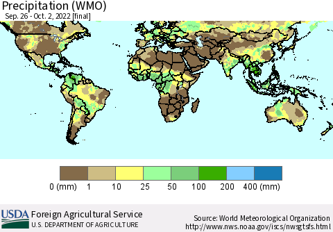 World Precipitation (WMO) Thematic Map For 9/26/2022 - 10/2/2022