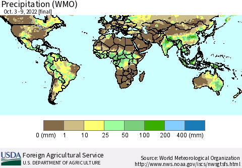 World Precipitation (WMO) Thematic Map For 10/3/2022 - 10/9/2022