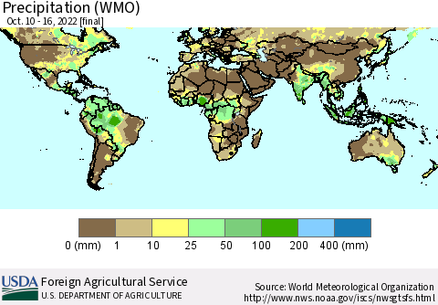 World Precipitation (WMO) Thematic Map For 10/10/2022 - 10/16/2022
