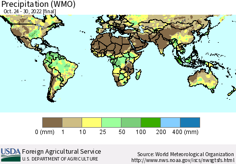 World Precipitation (WMO) Thematic Map For 10/24/2022 - 10/30/2022