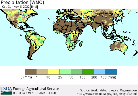 World Precipitation (WMO) Thematic Map For 10/31/2022 - 11/6/2022