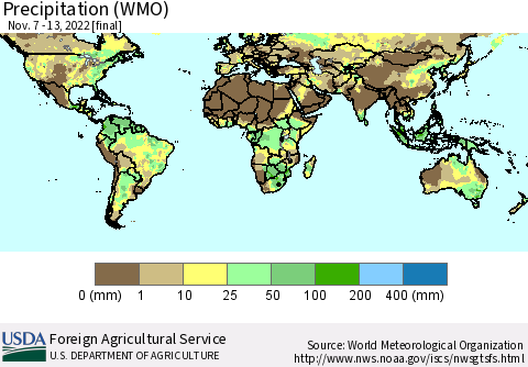 World Precipitation (WMO) Thematic Map For 11/7/2022 - 11/13/2022