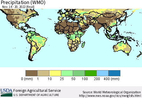 World Precipitation (WMO) Thematic Map For 11/14/2022 - 11/20/2022