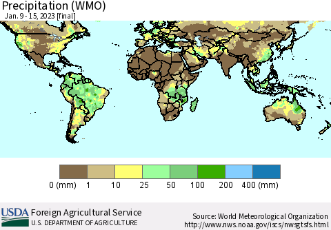 World Precipitation (WMO) Thematic Map For 1/9/2023 - 1/15/2023