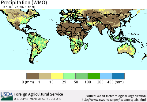 World Precipitation (WMO) Thematic Map For 1/16/2023 - 1/22/2023