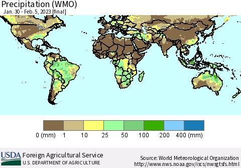 World Precipitation (WMO) Thematic Map For 1/30/2023 - 2/5/2023