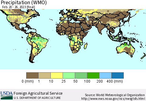 World Precipitation (WMO) Thematic Map For 2/20/2023 - 2/26/2023