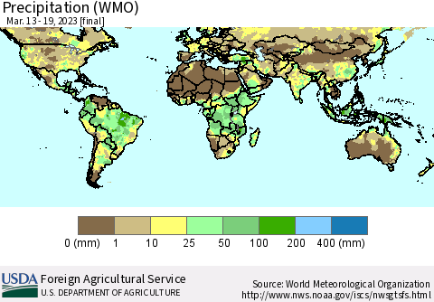 World Precipitation (WMO) Thematic Map For 3/13/2023 - 3/19/2023