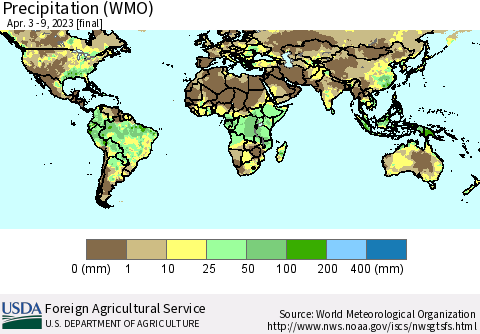 World Precipitation (WMO) Thematic Map For 4/3/2023 - 4/9/2023