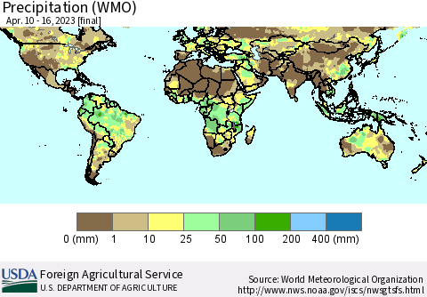 World Precipitation (WMO) Thematic Map For 4/10/2023 - 4/16/2023