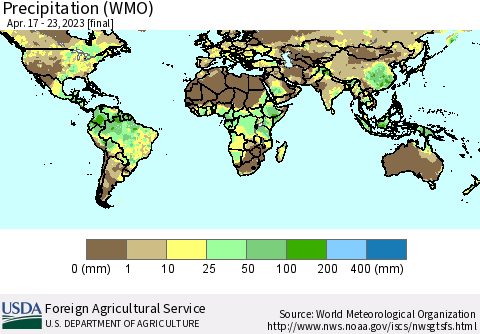 World Precipitation (WMO) Thematic Map For 4/17/2023 - 4/23/2023