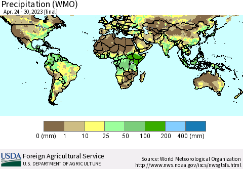World Precipitation (WMO) Thematic Map For 4/24/2023 - 4/30/2023