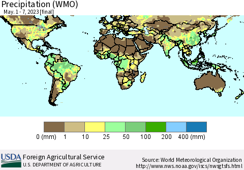World Precipitation (WMO) Thematic Map For 5/1/2023 - 5/7/2023