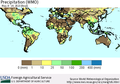 World Precipitation (WMO) Thematic Map For 5/8/2023 - 5/14/2023