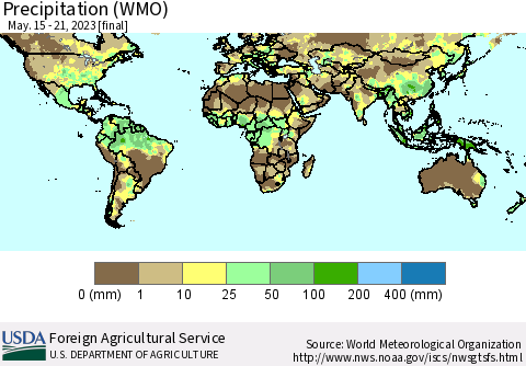 World Precipitation (WMO) Thematic Map For 5/15/2023 - 5/21/2023