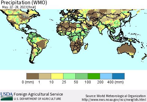World Precipitation (WMO) Thematic Map For 5/22/2023 - 5/28/2023