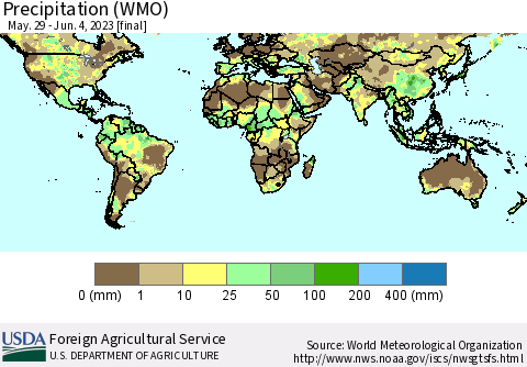 World Precipitation (WMO) Thematic Map For 5/29/2023 - 6/4/2023