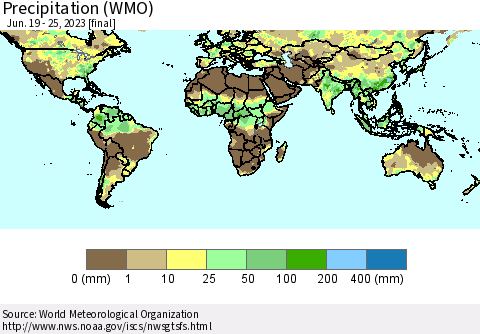 World Precipitation (WMO) Thematic Map For 6/19/2023 - 6/25/2023
