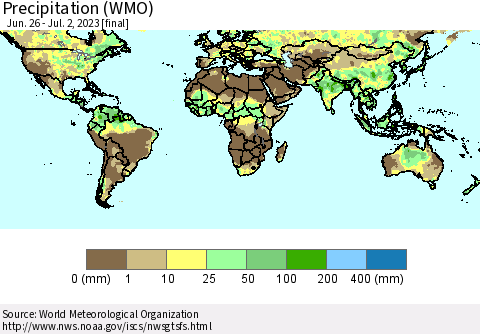 World Precipitation (WMO) Thematic Map For 6/26/2023 - 7/2/2023
