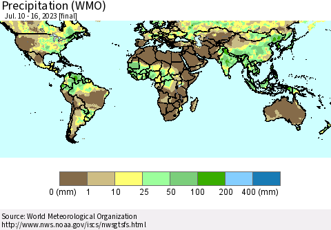 World Precipitation (WMO) Thematic Map For 7/10/2023 - 7/16/2023