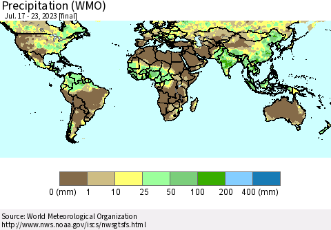 World Precipitation (WMO) Thematic Map For 7/17/2023 - 7/23/2023