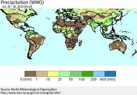World Precipitation (WMO) Thematic Map For 7/24/2023 - 7/30/2023